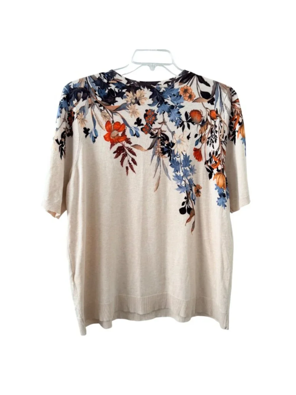 Chicos sweater Sz XXL Floral Print Lightweight Beige Sweater Short Sleeve Rayon - Picture 10 of 12